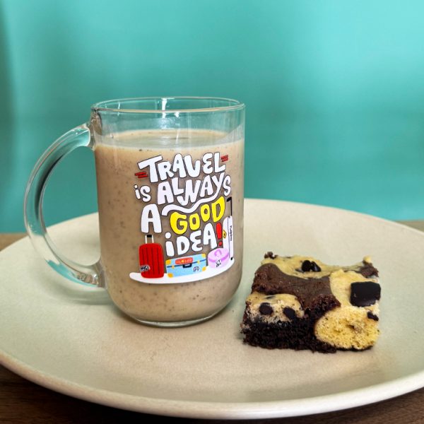 لیوان شیشه‌ای طرح سفر و چمدون